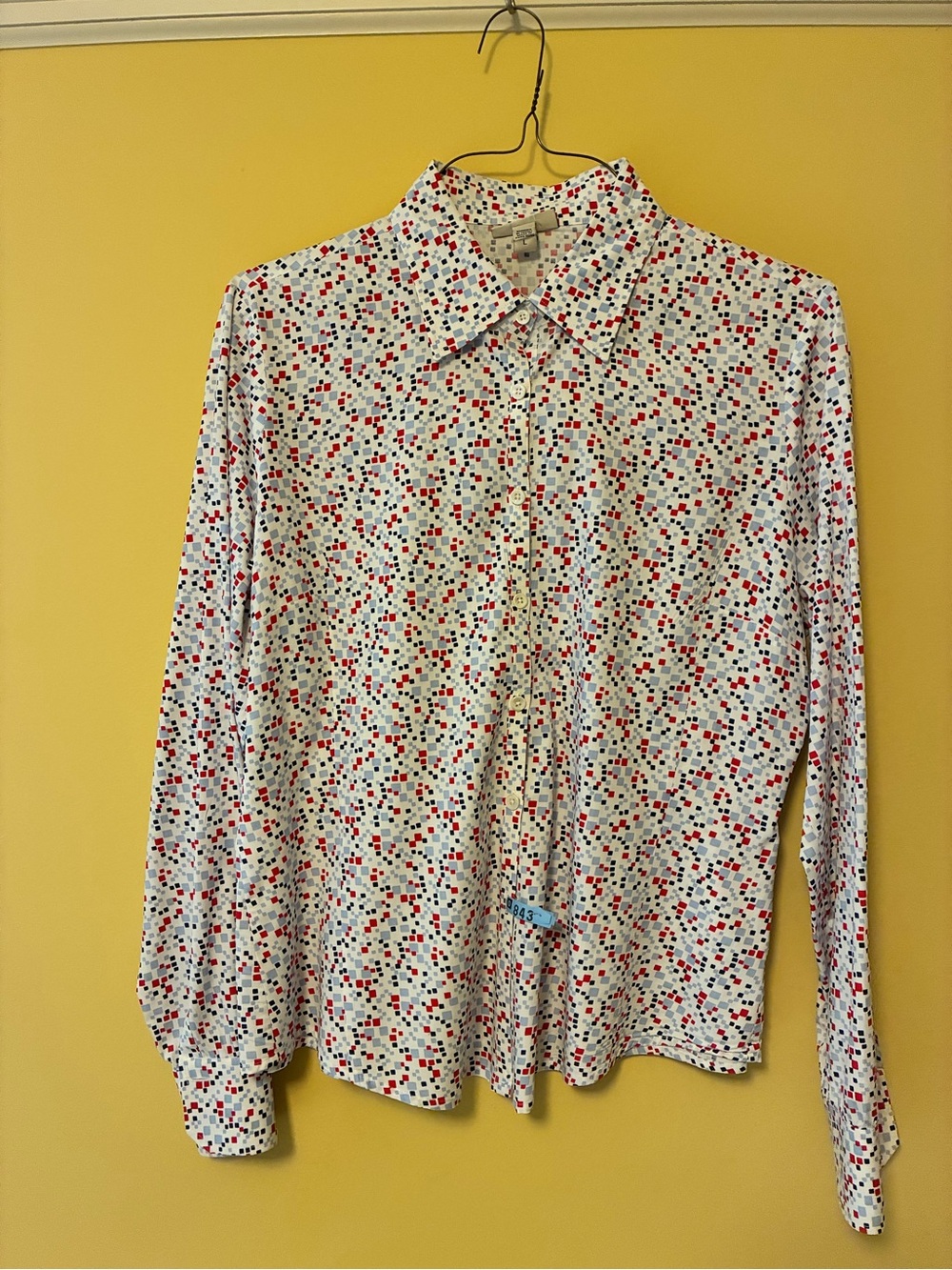 Faconnable Women’s White Button-Down Shirt with Red & Blue Dot Print